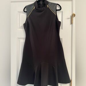 Ivanka Trump Black Mini Dress with Gold Zippers Flounced Hem Knee Length